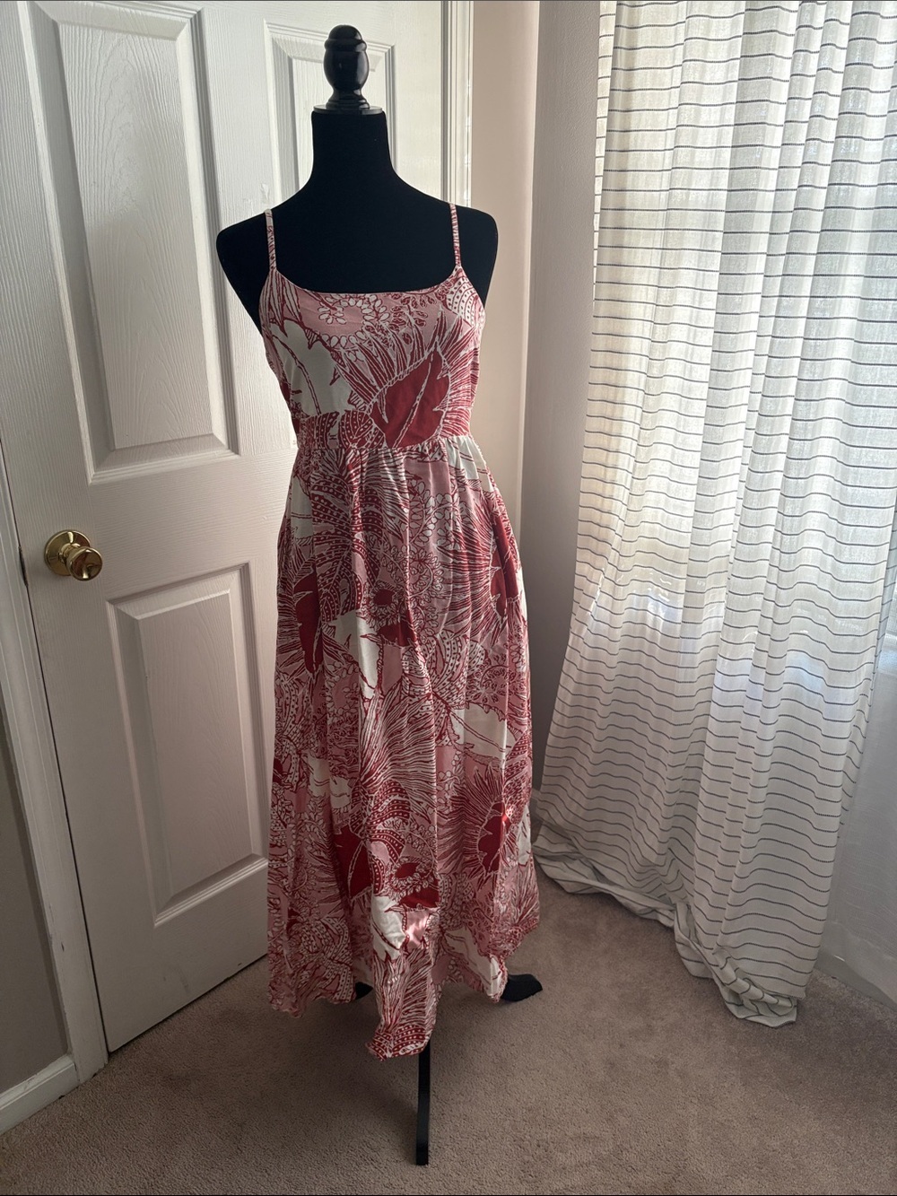 Japna Red & White Floral Maxi Dress with Spaghetti Straps